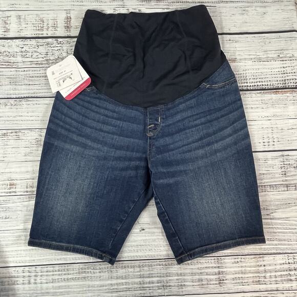 Isabel Maternity Denim Jean Bermuda Shorts sz 4/27 9" Inseam Crossover Panel - Picture 2 of 9